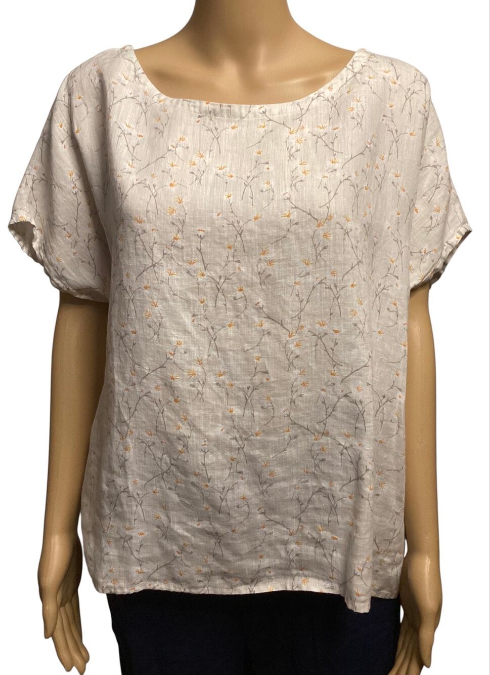 Cynthia Rowley short sleeve top 100% linen ditsy floral print size XL